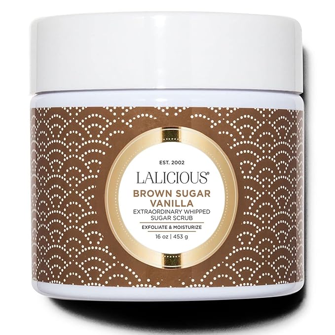 LALICIOUS Brown Sugar Vanilla Sugar Scrub, Exfoliating Body Scrub, Moisturizing Extraordinary Whipped Body Exfoliator, Gentle Exfoliating Body Scrubber Exfoliator for Radiant Skin, No Parabens - 16oz-Velvo Beauty