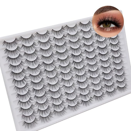 False Eyelashes 48 Pairs Faux Mink Lashes 14mm Wispy Lashes 3D Fluffy Cat Eye Lashes Pack Bulk Wholesale Strip Lashes(style 48-020)-Velvo Beauty