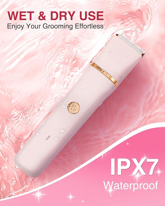 Bikini Trimmer for Women - 3-in-1 Painless Electric Razor Shaver,IPX7 Waterproof&Easy Cleaning for Pubic Hair,Face,Body with Ceramic Blades,USB Rechargeable,Wet&Dry Use(Peach)-Velvo Beauty