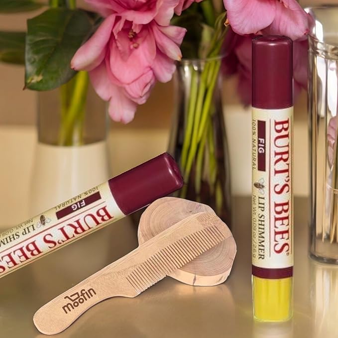 Burt's Bees Lip Shimmer Fig Shade,- Nourishing Natural Shimmer Lip With Moofin Wooden Comb, Make Up Lip Shimmer With Shea Butter Fruit Oils, Moisturizing Refreshing Pack Of 6-Velvo Beauty