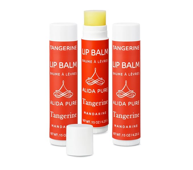 Tangerine Lip Balm, Vegan Lip Balm Set, Beeswax Free, with Avocado Oil, Organic Jojoba Oil, Candelilla Wax, and Vitamin E, Natural Moisturizer For Dry, Chapped, or Cracked Lips, 3 Tube Set-Velvo Beauty