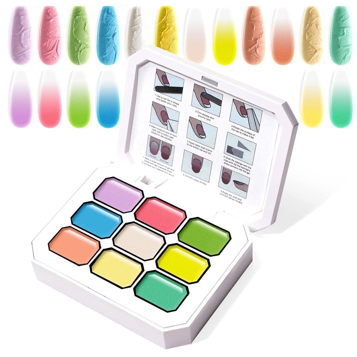 Gradient Painting Gel, 9 Colors Ombre Gel Nail Polish for 3D Nail Sculpting Gel Painting Effect Pigment Pat Nails Aura Nails, French Manicure Long Lasting Home Salon Nail Art Easter Egg-Velvo Beauty