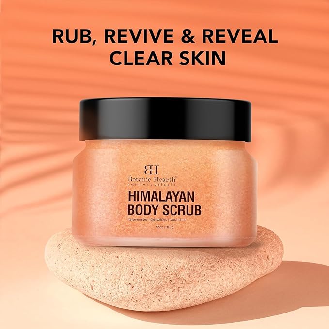 Botanic Hearth Himalayan Salt Body Scrub With Lychee Oil, Exfoliating Body Scrub Act As Body Exfoliator & Helps With Moisturizing Skin, Acne, Cellulite, Dead Skin Scars, Wrinkles 12 Oz-Velvo Beauty
