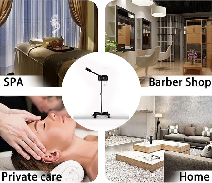 Stand Professional Ozone Facial Steamer with Touch Control, Hot Mist Function, Adjustable Height & Rolling Base, 360° Rotatable Nozzle, Use for Home, Salon SPA (Black)-Velvo Beauty