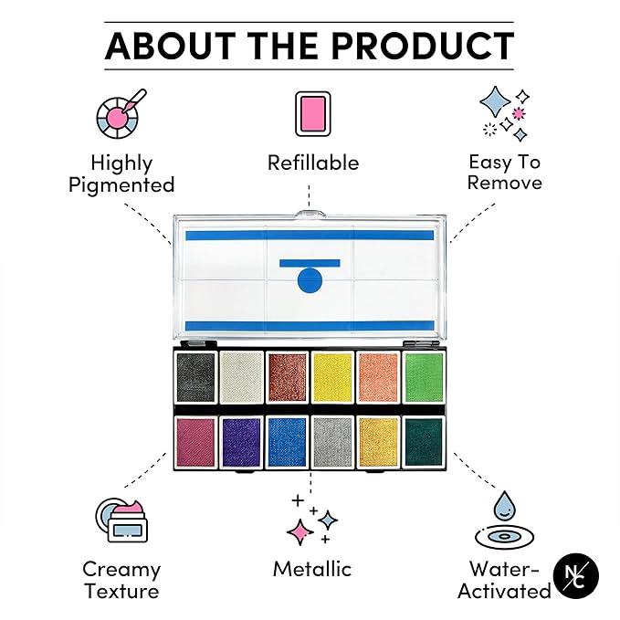 Metallic 12-Color Palette - Luxurious Water-Activated Makeup for Face & Body - Shimmering Shades for SFX, Cosplay, Theater, Film & TV Makeup Artists-Velvo Beauty
