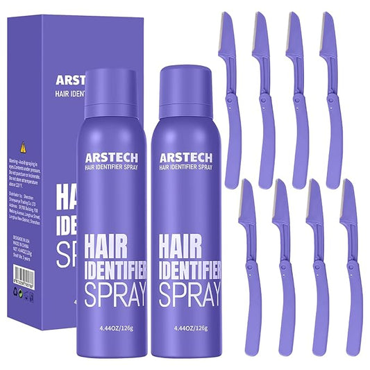 Dermaplane Razor for Women Face Hair Identifier Spray for Face Shaving Dermaplaning Tool Skin Body Dermaplaning Spray for Women with 8 Facial Razor Face Shaver Kit Facial Hair Removal (Purple 2 Pack)-Velvo Beauty