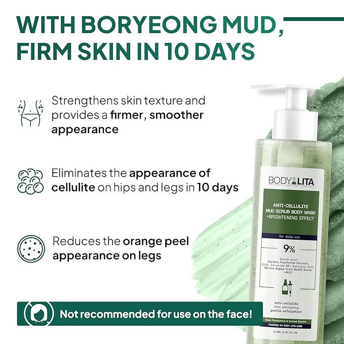 Anti Cellulite Mud Scrub Body Wash, Reduces Cellulite, Gentle Exfoliating, Improves Skin Texture, Provides a Smoother Look, 5.07 Fl Oz (1)-Velvo Beauty