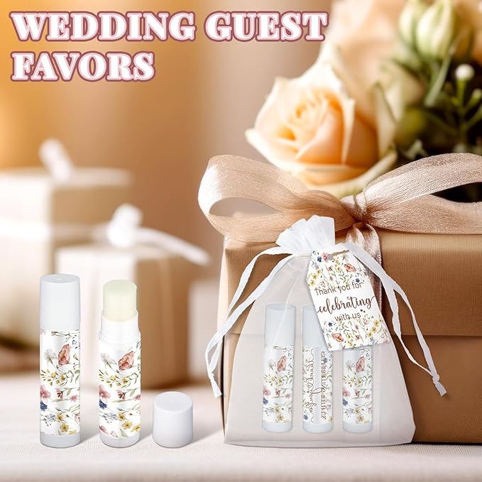 Dunzy 50 Pack Wildflower Party Baby Shower Favors Bulk Lip Balms Gifts Wedding Bridal Shower Favors Small Thank You Appreciation Gifts for Guests Women Employees Teachers Coworker Staff-Velvo Beauty