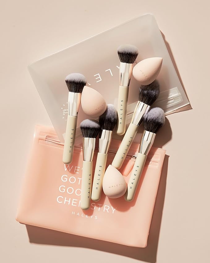 HALEYS Kabuki Makeup Brush VEGAN+CRUELTY-FREE, Sustainable Wood, Vegan Bristles for Airbrushed Finish, For Creams, Liquids, Powder, Streak-free, Perfect Blending, Buffs, Blurs, Smooths with Control-Velvo Beauty