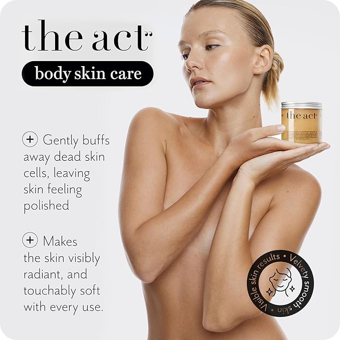THE ACT Sugar Exfoliating Body Scrub – Natural Body Polish for Smooth Skin – Gentle Skin Care with Shea, Almond, Macadamia, Green Coffee, Vegan – Self Care Gift for Women-Velvo Beauty