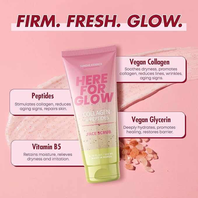 Collagen Facial Scrub - Dermatologist Tested, Anti-Aging, Hydrates & Improves Firmness, Korean Skin Care, 95% Natural, Clean Beauty, Non - GMO, Cruelty - Free - 1 Pack-Velvo Beauty