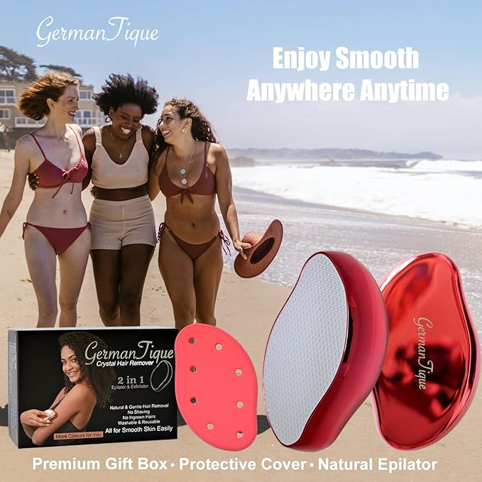 Crystal Hair Eraser,Natural Crystal Hair Remover,Reusable Painless Nano Glass Hair Removal Device Without Shaver,Gentle Crystal Epilator and Exfoliator for Soft Silky Skin(Red)-Velvo Beauty