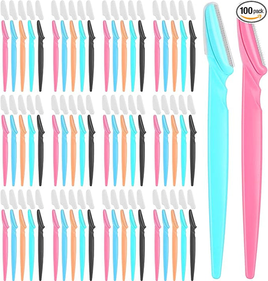 100 Pcs Eyebrow and Face Razors for Women and Men, Multi-Color Hair Trimmers with Protective Covers, Safe and Newbie-Friendly-Velvo Beauty