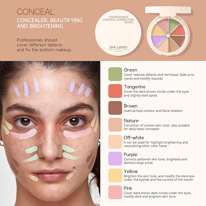 Foundation Concealer Palette with Makeup Sponges & Applicator, 11 Pcs Foundation Powder Concealers Eye shadows Blush Makeup Brushes, 2 in 1 Compact Contouring Duo Layer Plate, Pearl White-Velvo Beauty