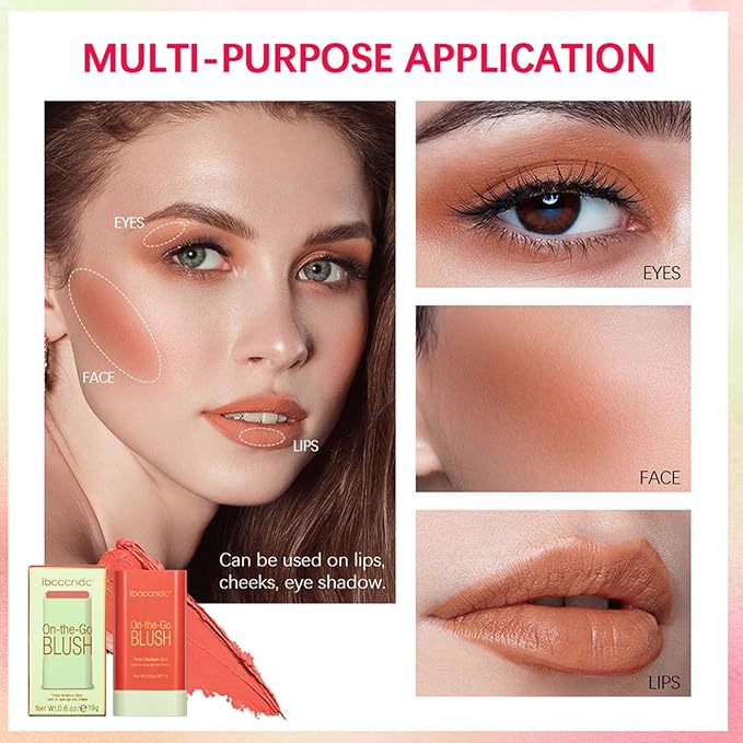 Cream Red Blush Stick,Multi-Use Makeup Milk Blush Stick,Long Lasting Natural Blush Makeup 2-in-1 Cheek and Lip Tint,Waterproof Vegan Tinted Moisturizer Matte Blush Stick for Cheeks and Lip-Velvo Beauty