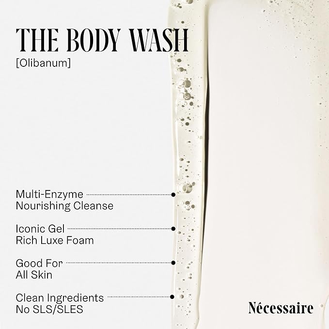 Nécessaire The Body Wash Olibanum. Natural Body Wash for Women + Men. Radiance Cleanse. Multi-Enzyme Gel Cleanser for Dull Skin. Notes of Vanilla, Fig Leaf, and Cassis Buds. 8.4 Fl Oz.-Velvo Beauty