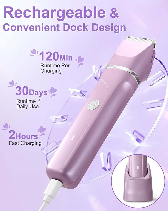 Dermave Bikini Shaver - 2 in 1 Waterproof Bikini Trimmer for Women Cordless Electric Razors for Women, Dry/Wet Use for Bikini, Armpit, Face, Rechargeable Shaver with Detachable Head, Pearl Purple-Velvo Beauty