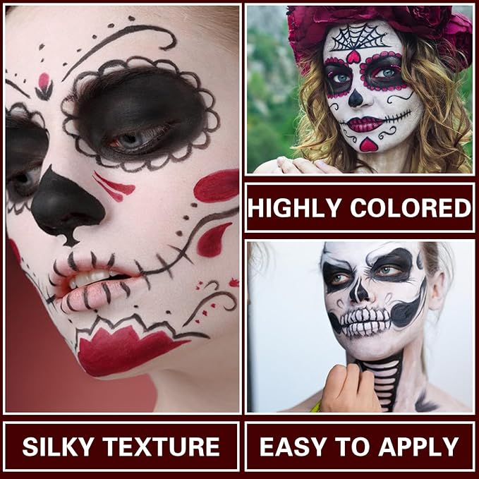 Clown Makeup Kit Black White Red Face Body Paint Palette Halloween Makeup Kit for Sfx Joker Zombie Cosplay Vampire Makeup-Velvo Beauty