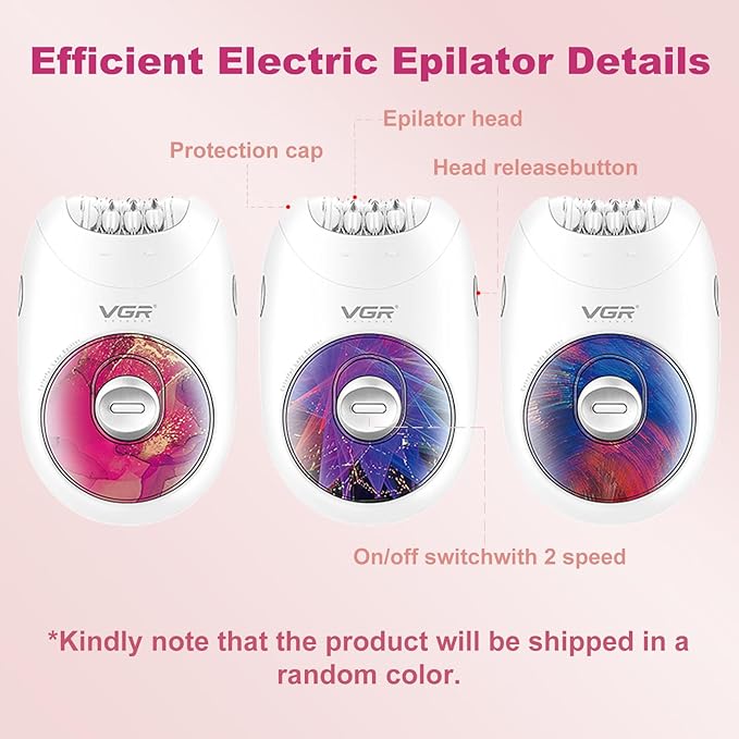 VGR 706 Professional Epilator for Women,Portable Cordless Smooth Glide Hair Removal Device for Legs, Underarm, Back,Full-Body Epilator with 18 Tweezers System, 2 Speeds Hair Removal with Silent Design-Velvo Beauty