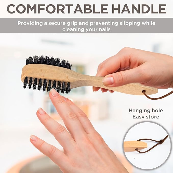 Takavu Nail Brush Black Boar Bristles, Natural Wood Handle, Nail Cleaning Brush for Scrubbing Fingernail Toenail Hand Feet, Dual Sided for Regular Manicure Nail Care Hygiene-Velvo Beauty