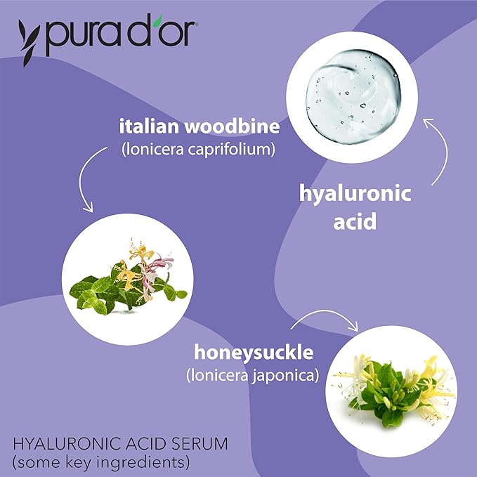PURA D'OR Hyaluronic Acid Serum For Deep Hydration (3.3oz x2 = 6.6oz) Anti-Aging, Plumping & Moisturizing Formula For Smooth, Supple Skin - Natural Skincare Boost - Fine Lines & Wrinkle Reducer-Velvo Beauty