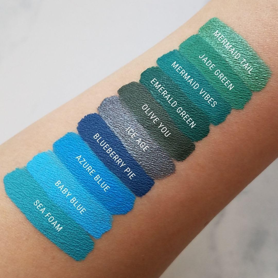 Aromi Green Metallic Liquid Lipstick | Turquoise Teal-Green Lip Color with Shimmery Finish, Vegan, Cruelty-free, Smudge Proof, Long-lasting, Handmade (Mermaid Tail)-Velvo Beauty