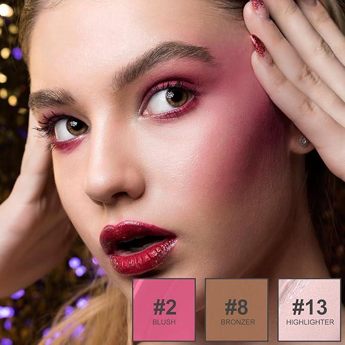 3Pcs Liquid Contour Makeup Trio with Bronzer Shade, Blush, Highlighter for Sculpted Makeup, Matte Finish Liquid Contour Set Easy to Create a Lightweight Look, Longwear Waterproof Formula (2, 8, 13)-Velvo Beauty