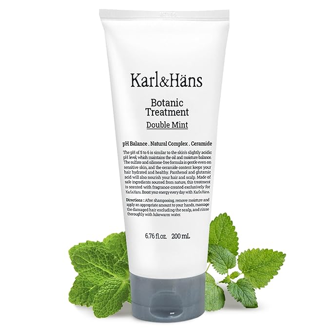 Karl&Hans Botanic Double Mint Conditioner Hair Treatment -Organic, Silicone-Free, Revitalizing Care for Frizzy Hair with Ceramide & Natural Extracts for All Hair Types, 6.76 fl oz-Velvo Beauty
