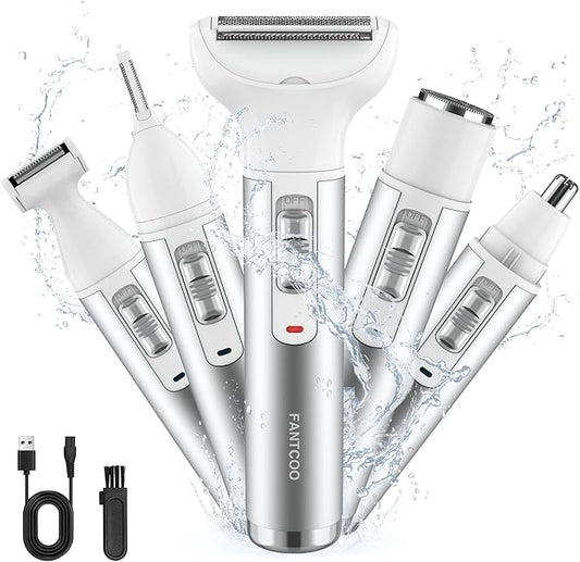 Electric Razor for Women,Hair Trimmer for Face Nose Eyebrow Beard Mustache Arm Leg Armpit Bikini,Painless Rechargeable Portable 5 in 1 Lady Body Shavers Set-Velvo Beauty