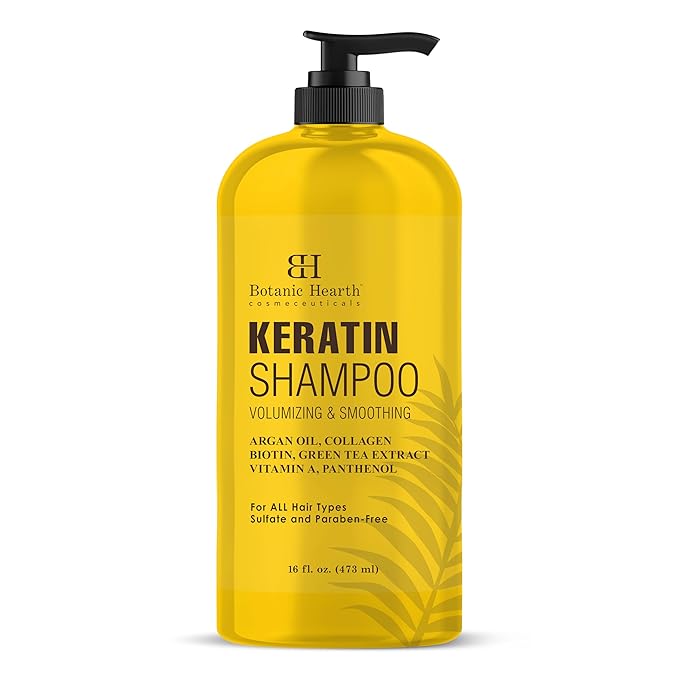 Botanic Hearth Keratin Shampoo | With Argan Oil, Collagen & Biotin | Best For Dry Damaged, Fizzy & Color Treated Hair | Hair Thickening & Sulfate Free | 16 Fl Oz (Pack Of 1)-Velvo Beauty