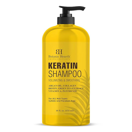 Botanic Hearth Keratin Shampoo | With Argan Oil, Collagen & Biotin | Best For Dry Damaged, Fizzy & Color Treated Hair | Hair Thickening & Sulfate Free | 16 Fl Oz (Pack Of 1)-Velvo Beauty