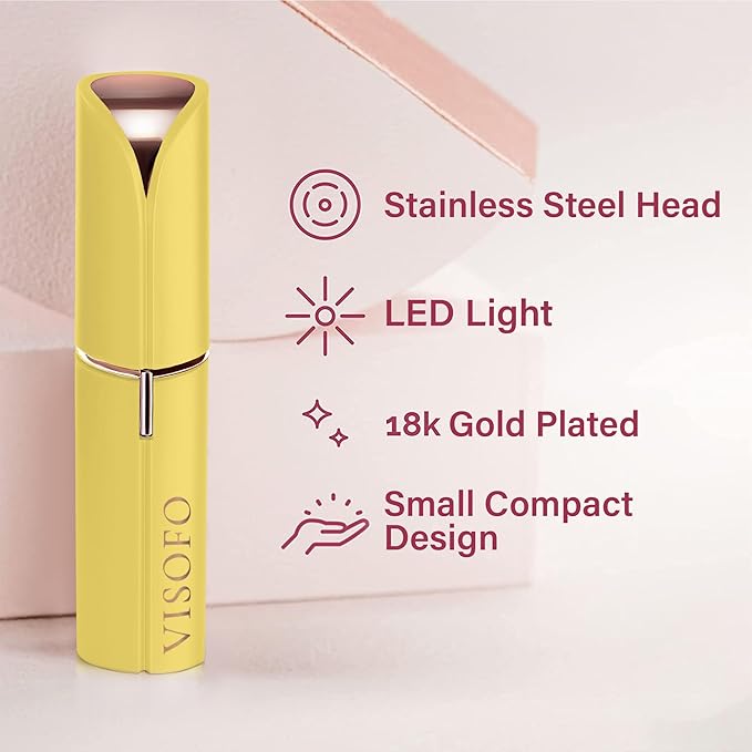 Facial Hair Removal for Women | Electric Razor Device Small Mustache Dermaplaning Remover Tools Tweezers Epilator Trimmer Face Dermaplane Shavers Beauty Gadgets Set Accessories by VISOFO (Citrine)-Velvo Beauty