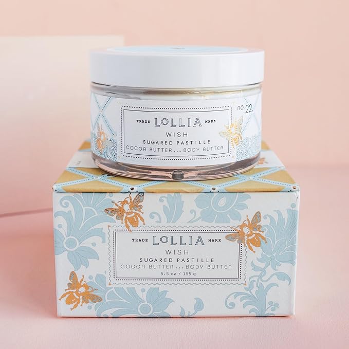 LOLLIA Wish Body Butter, 5.5 oz. - Sugared Pastille Fragrance - Shea Butter & Cocoa Butter, Body Lotion for Women, Hydrating & Smooth Body Moisturizer-Velvo Beauty