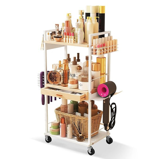 Makeup Organizer Storage Cart, Floor Skincare Organizers, Makeup Stand with Drawers, Vanity Organizer Cosmetics Display Cases Holder for Skin Care Nail Polish Perfume Makeup Brush Hair Tool-Velvo Beauty
