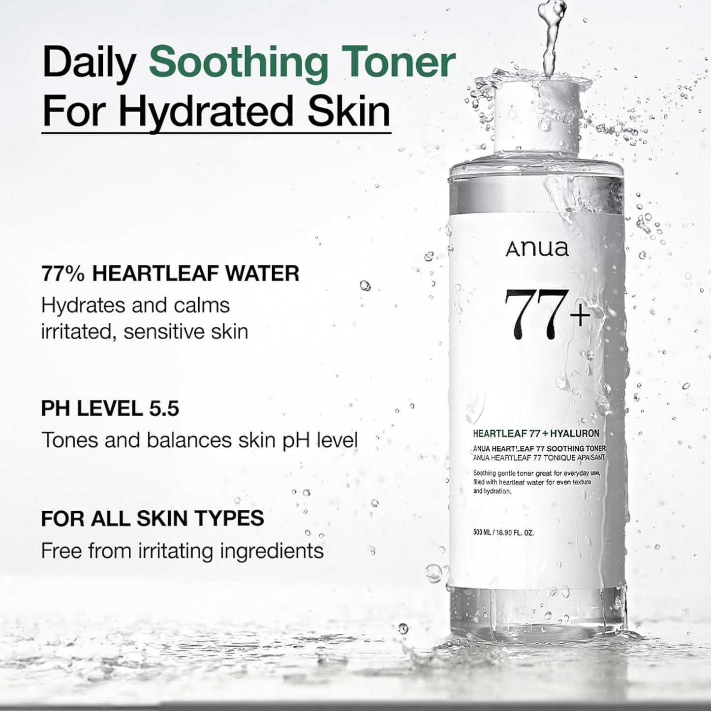 Anua Heartleaf 77 Soothing Toner I pH 5.5 Trouble Care, Calming Skin, Refreshing, Hydrating, Purifying, Cruelty Free, Vegan,(250ml / 8.45 fl.oz.)-Velvo Beauty
