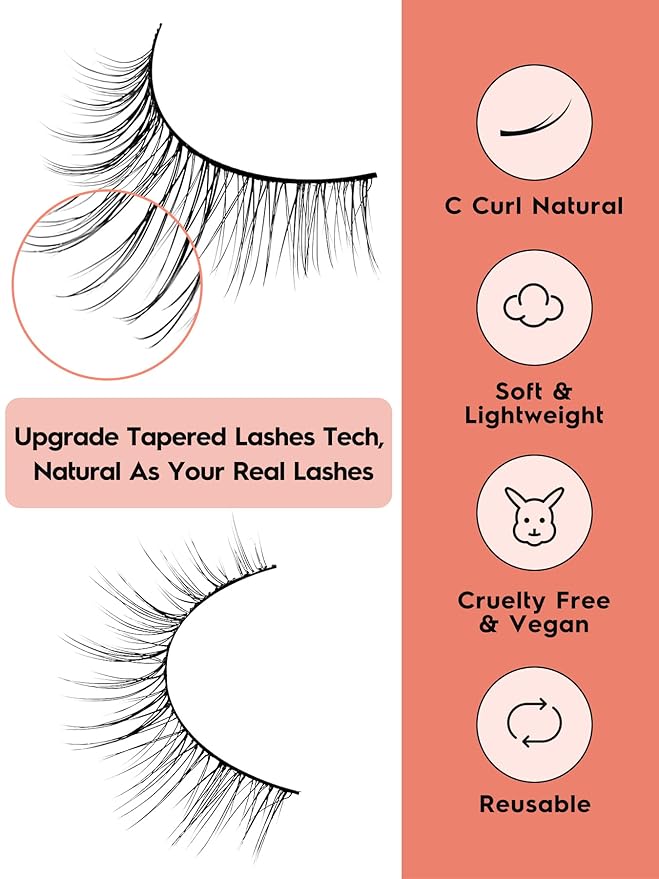 Natural Wispy Cat Eye Lashes - 3D Volume C Curl Eyelashes With Thin Band - 10mm Short Lashes - 7 Pairs-Velvo Beauty