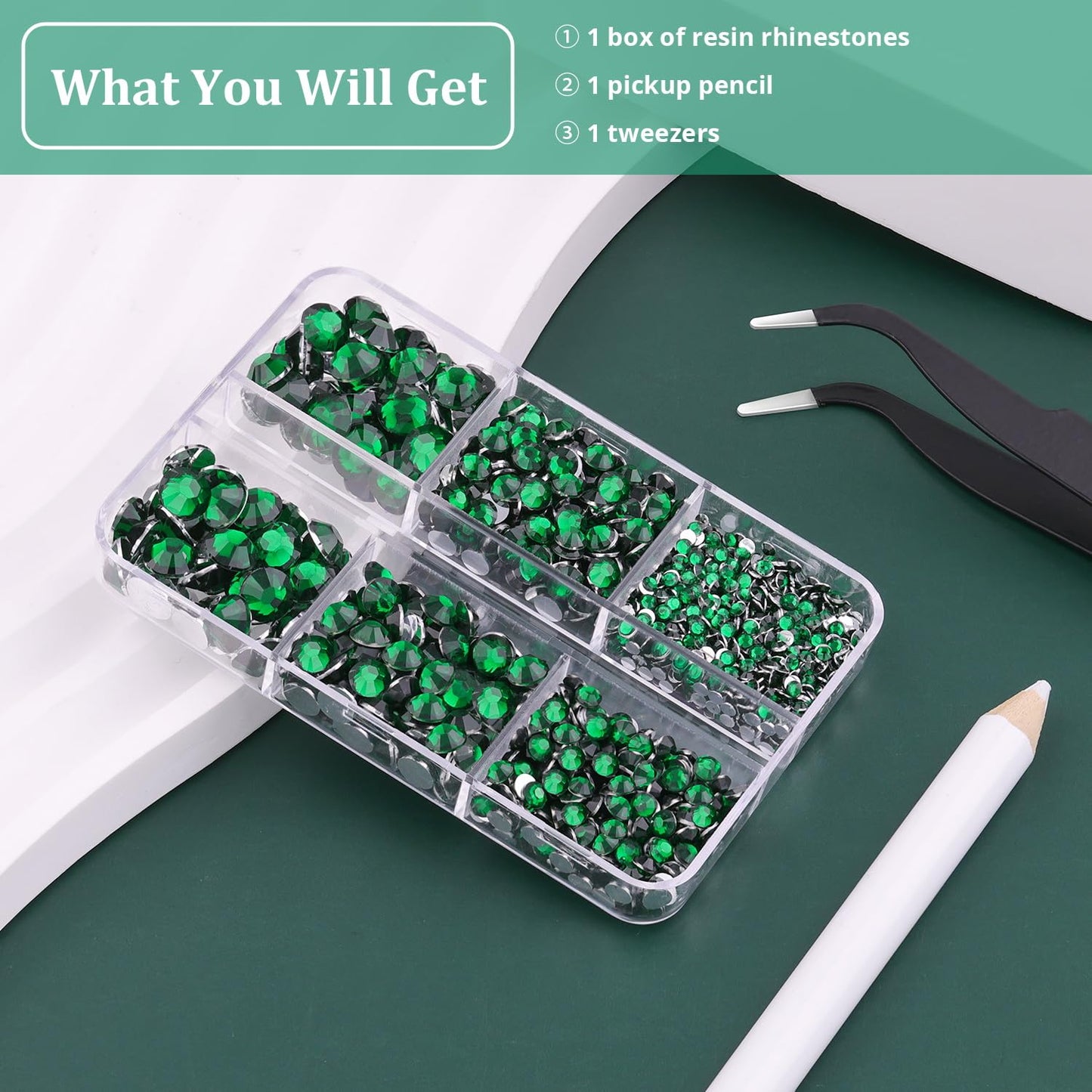 Resin Rhinestones for Crafting, 1 Box Dark Green Multi Sizes Flatback Bedazzling Crystals for Crafts Nail Art Deco, Non Hotfix Gems Charms for Tumbler Shoes Clothing Fabric Face Makeup-Velvo Beauty