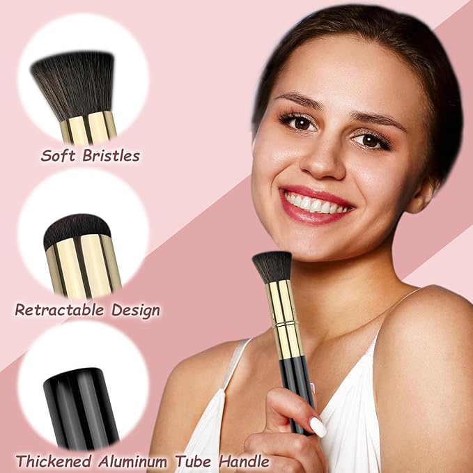 Retractable Kabuki Brush, Travel Powder Foundation Makeup Brush Face Blush Brushes for Liquid, Cream and Powder Face Makeup, Travel Size Makeup Brush-Velvo Beauty