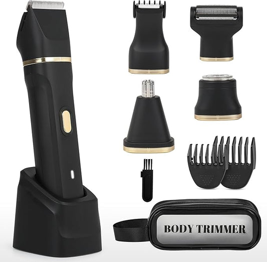 Electric Bikini Trimmer for Women - 5 in 1 Rechargeable Electric Razors for Women, IPX7 Waterproof Pubic Hair Trimmer, Painless Womens Body Shaver, Facial Razor & Nose Hair Shaver, Black-Velvo Beauty