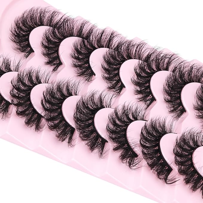 Mink Lashes Fluffy D-Curl False Eyelashes 20mm Long Volume Lashes That Look Like Extensions Cat Eye Fake Lashes Faux Mink Strip Lashes Pack 7 Pairs-Velvo Beauty