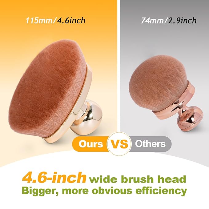 Extra Large Body Makeup Brush for Self Tanner – 115mm Wide Rose Gold Kabuki Body Brush for Bronzer Blend & Blur, Vegan Fiber Self Tanning Brush for Legs & Body with Drawstring Bag by Yoseng-Velvo Beauty