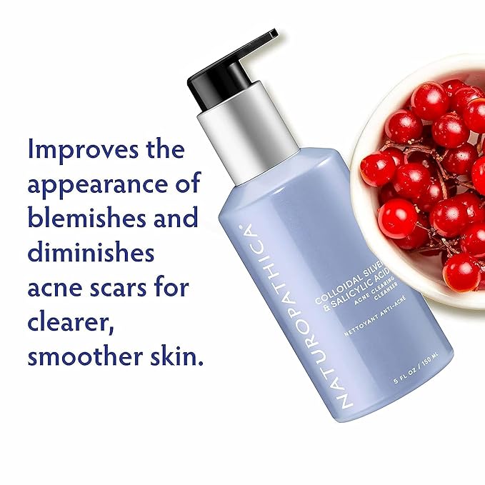 Naturopathica Colloidal Silver and Salicylic Acid Acne Clearing Cleanser, Reduce Blemishes and Acne Scars, Clarifying Face Wash for Men and Women, 5 fl oz-Velvo Beauty