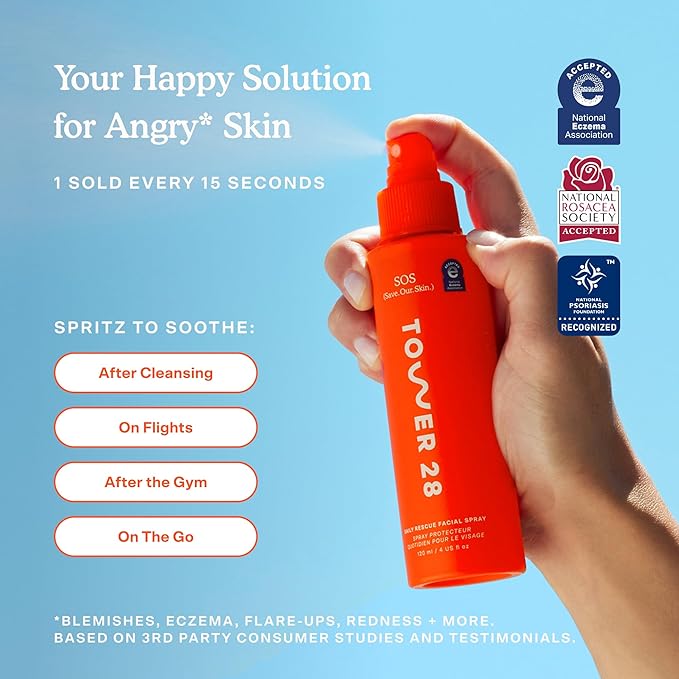 Tower 28 SOS Daily Rescue Facial Spray for Sensitive Skin, Hypochlorous Acid Spray Helps Visibly Reduce the Appearance of Redness and Breakouts, Travel Size Toner for Face, 1 FL Oz-Velvo Beauty
