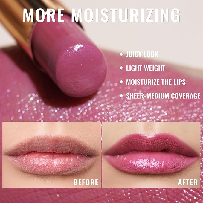 Oulac Moisture Mauve Pink Lip Gloss - 2 in 1 Shimmer Lipstick & Lip Balm, Long Lasting Hydrating, Juicy & Glossy finish, Smooth for Dry, Cracked and Chapped Lips, Vegan 2.2g/0.07oz (S04)-Velvo Beauty