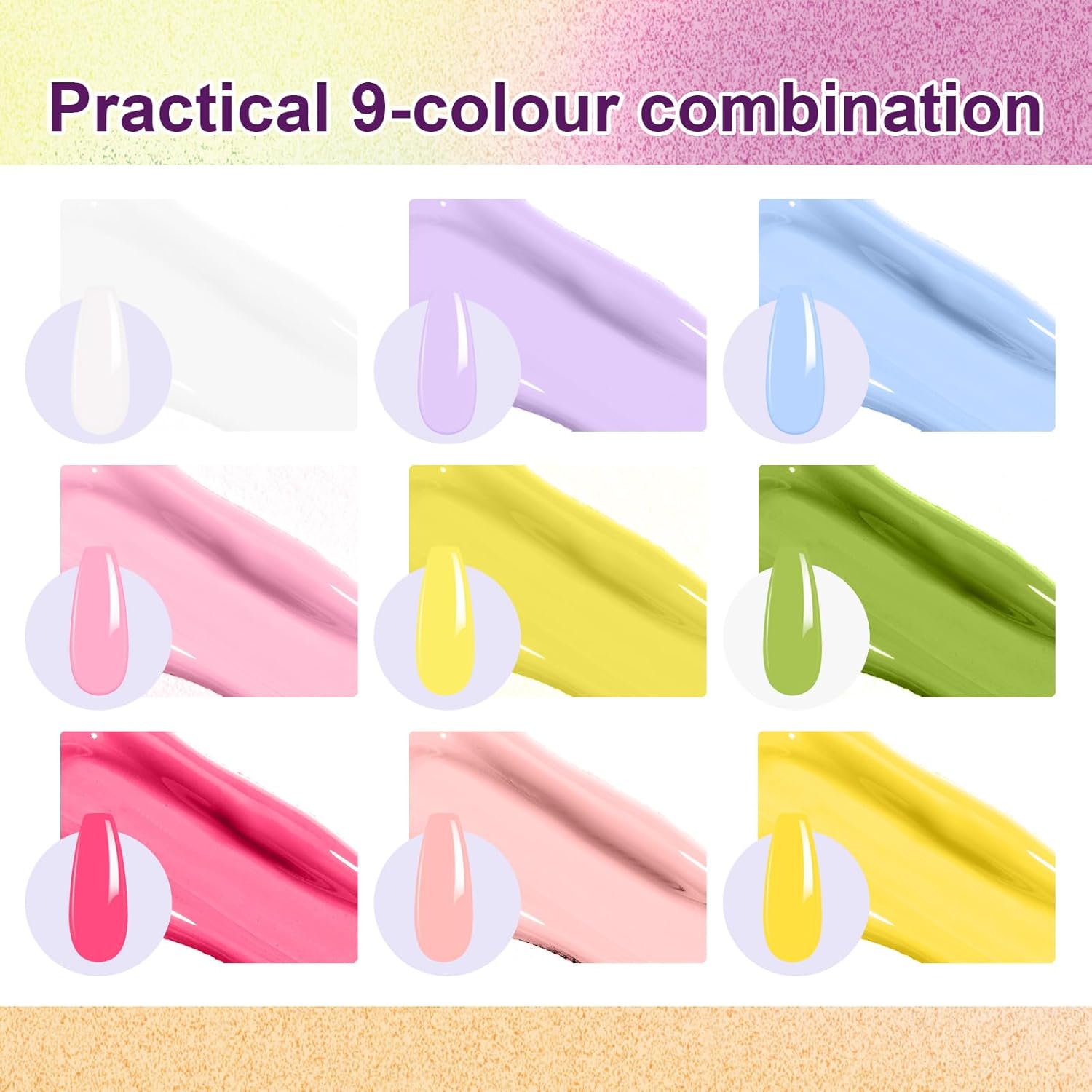 Gradient Painting Gel, 9 Bright Colors Ombre Gel Nail Polish Spring Summer Light Pink Blue for Pigment Pat Nails Aura Nails, French Manicure DIY Nail Art Long Lasting Palette Fairy Spring-Velvo Beauty