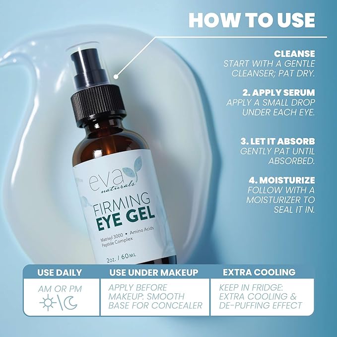 Eva Naturals Eye Gel for Dark Circles, Bags & Puffiness – Anti-Aging Serum with Peptides, Hyaluronic Acid & Botanicals – Firming Under Eye Treatment for Wrinkles, Fine Lines & Tired Skin – 2 oz-Velvo Beauty