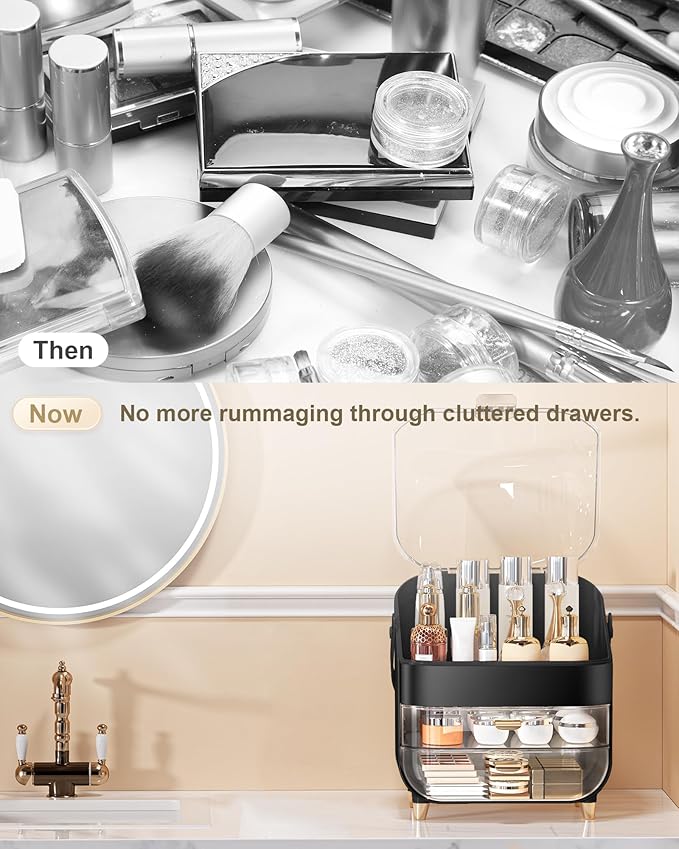 Makeup Organizer, Skincare Holder Bathroom Counter Organizer, Storage Box Cosmetic Display Cases, Teen Girl Gifts Trendy Stuff Make up Organizers for Vanity, Dresser, Countertop (black)-Velvo Beauty