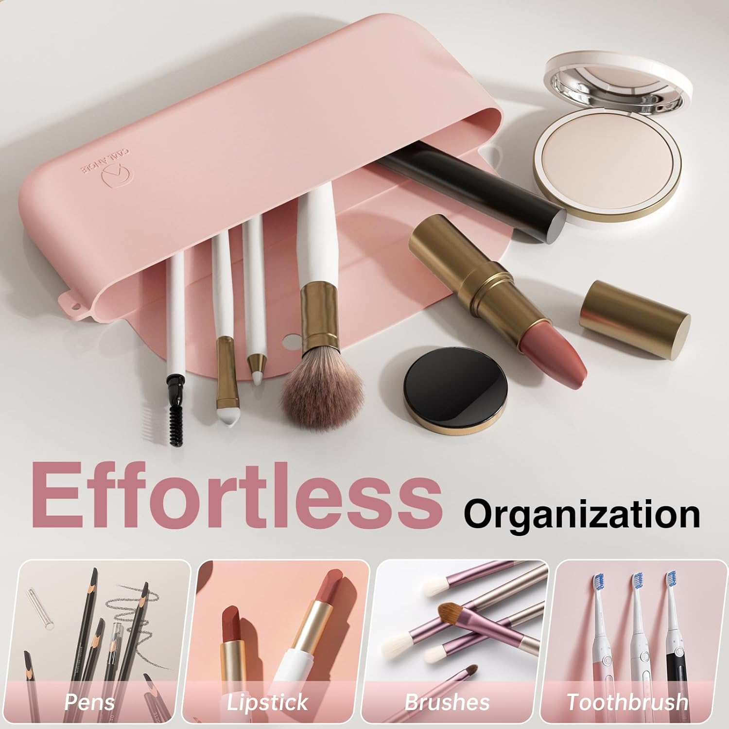 Silicone Makeup Brush Holder Large Travel Makeup Brush Case Original Design Brushes Holder with Magnetic Closure White-Velvo Beauty