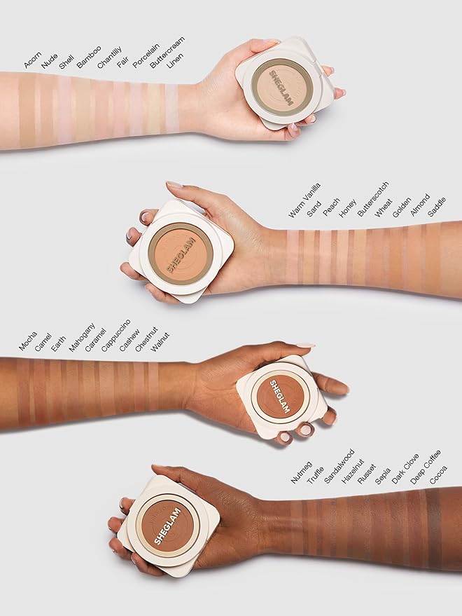 SHEGLAM SKin-Focus Full Coverage Powder Foundation Oil-Control Lightweight Face Pressed Powder Makeup-Porcelain-Velvo Beauty