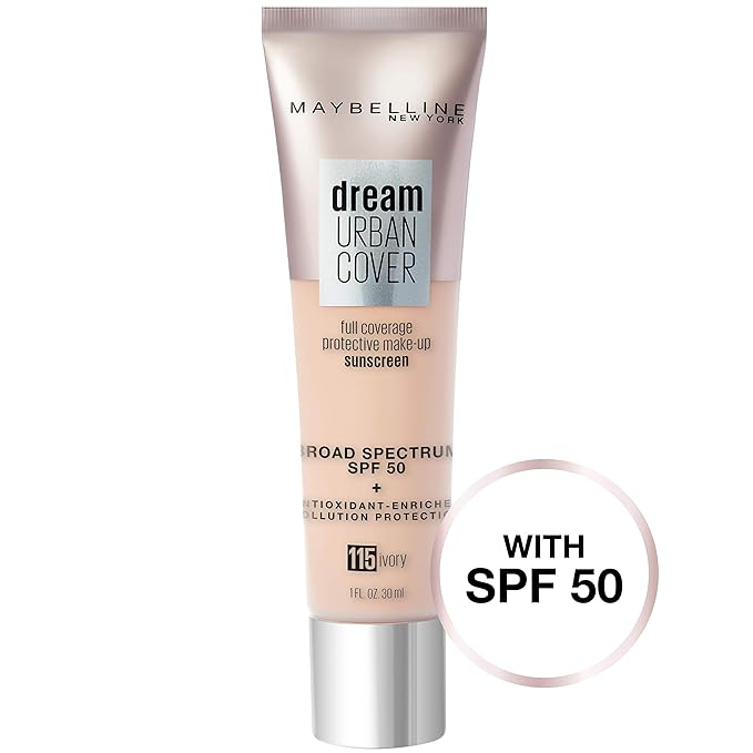 Maybelline Dream Urban Cover Flawless Coverage Foundation Makeup, SPF 50, Ivory-Velvo Beauty
